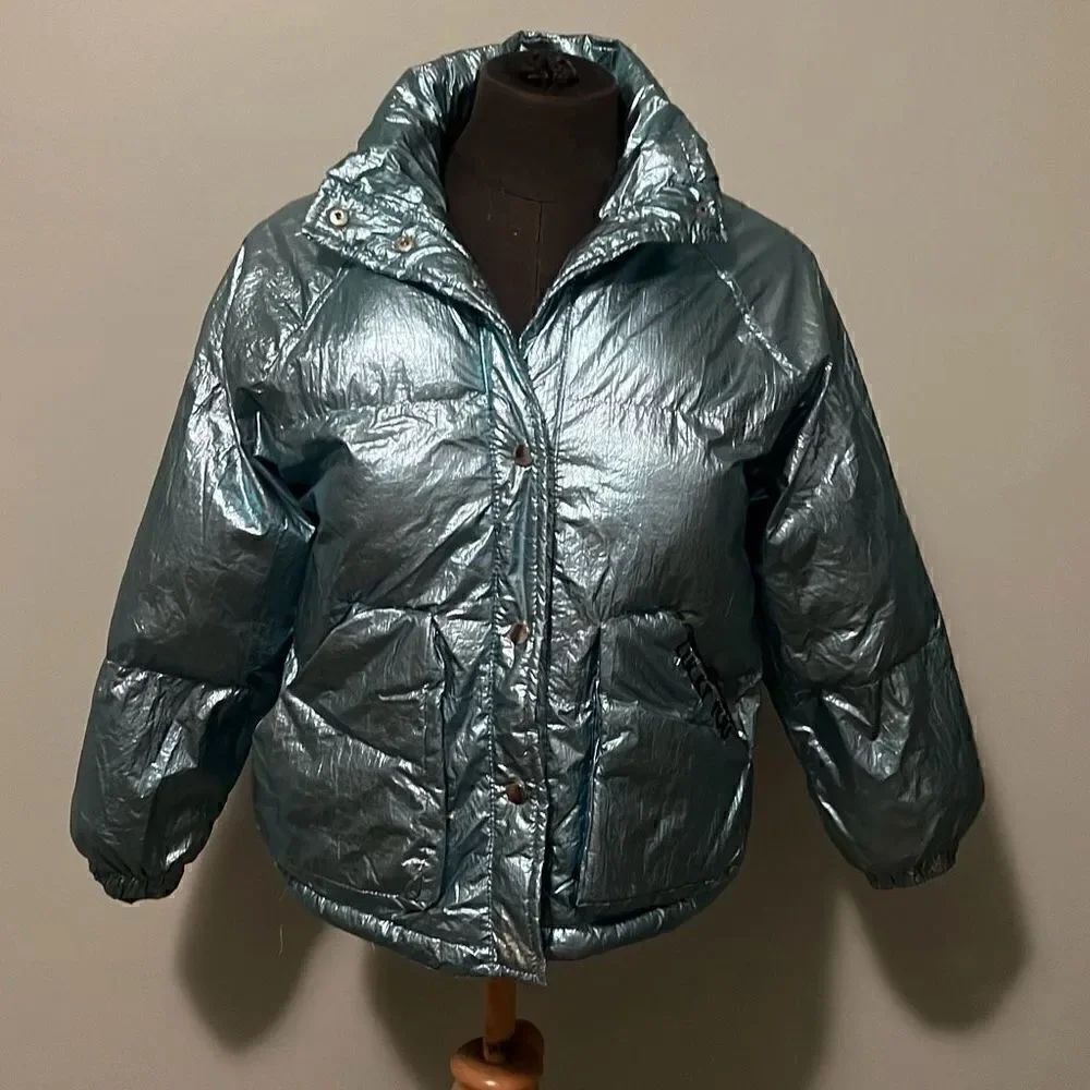 Zara Kid's Girl's Metallic Blue Lucky You Puffer Jacket